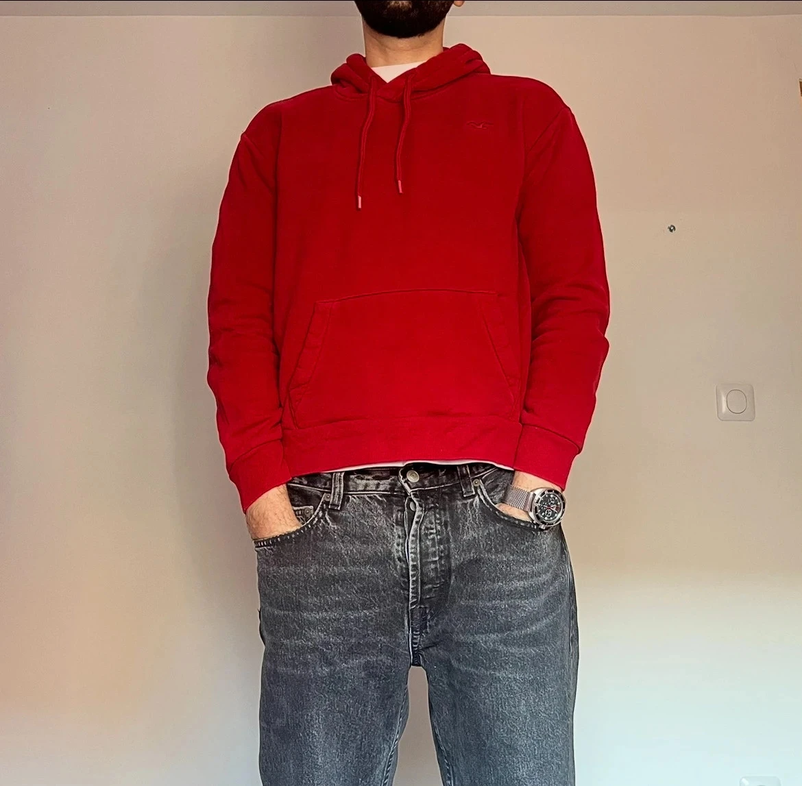 Sweat à capuche rouge homme  Hollister – basique tendance – taille S